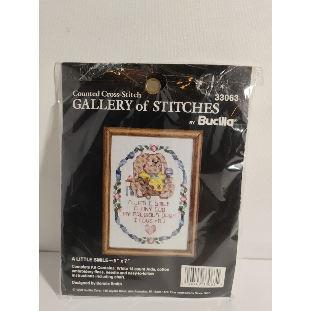 Bucilla Cross Stitch Kit 33063 A Little Smile Bears 5x7 inch Vintage 1990